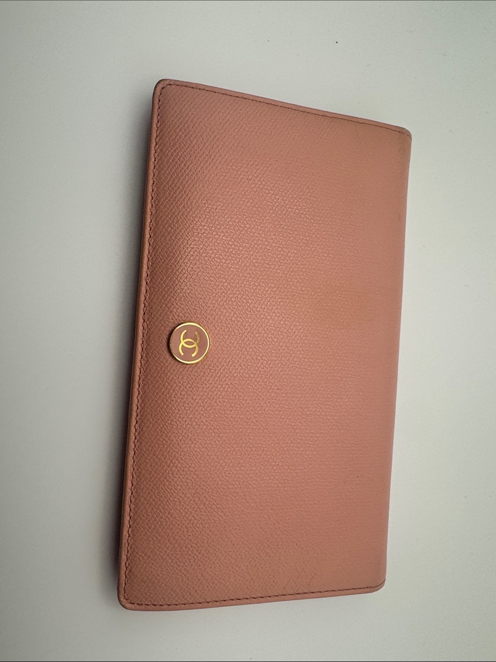 CHANEL Rose Pink Long Wallet with Gold CC Button
